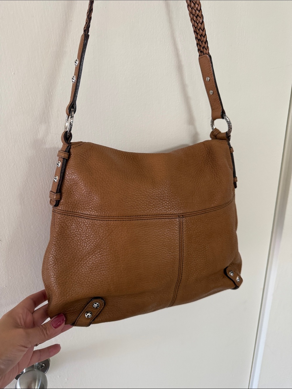 Brighton Tan Pebbled Leather Shoulder Bag with Floral Tassel - Picture 9 of 17
